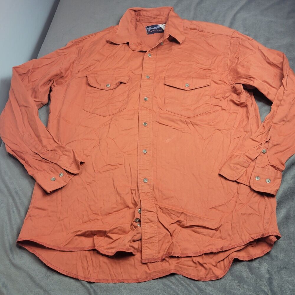 Wrangler Shirt Mens Size 17 XL Orange Button Long Sleeve Rodeo Western Longhorn
